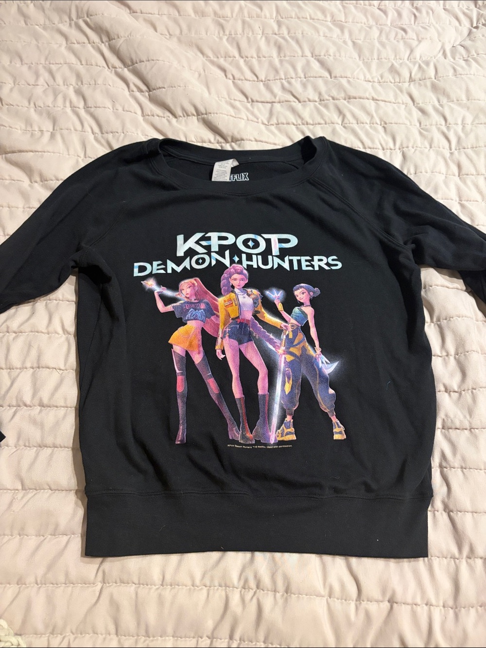Netflix Black K-Pop Demon Hunters Graphic Kids Sweatshirt with Multicolor Print